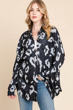 BOMBOM Animal Print Button Up Knit Shacket - Delanoir