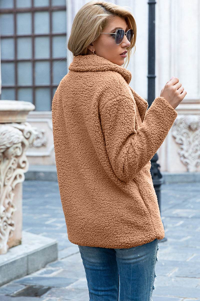 Ivy Lane Full Size Lapel Collar Sherpa Coat - Delanoir