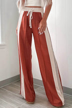 Drawstring Contrast Wide Leg Pants - Delanoir