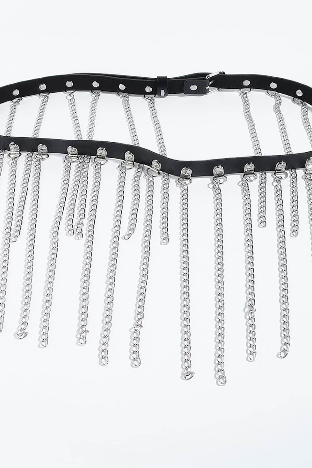 Fringed Chain PU Leather Belt - Delanoir