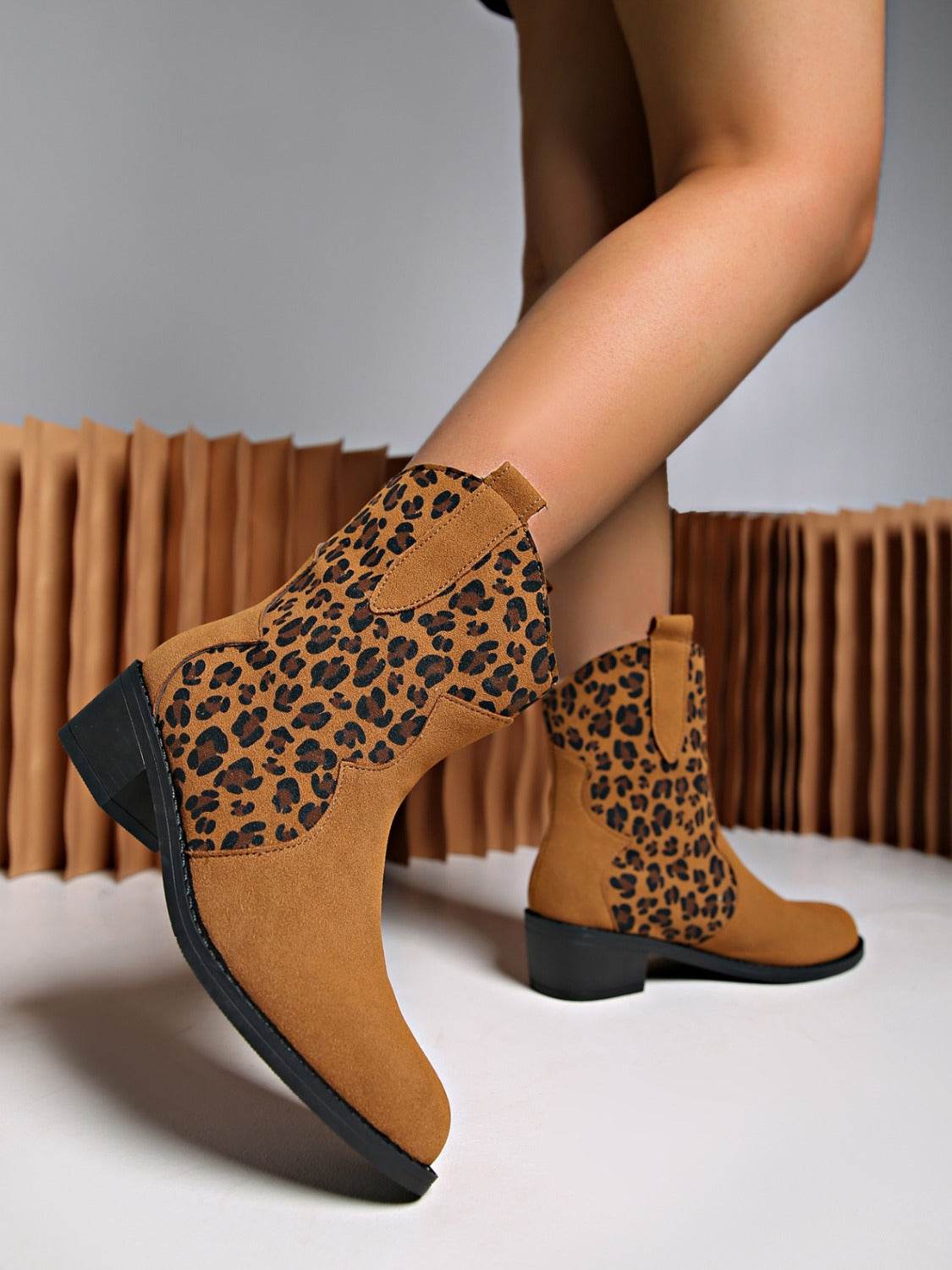 Leopard Suede Block Heel Boots - Delanoir