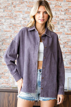 First Love Washed Corduroy Button Down Long Sleeve Shirt - Delanoir