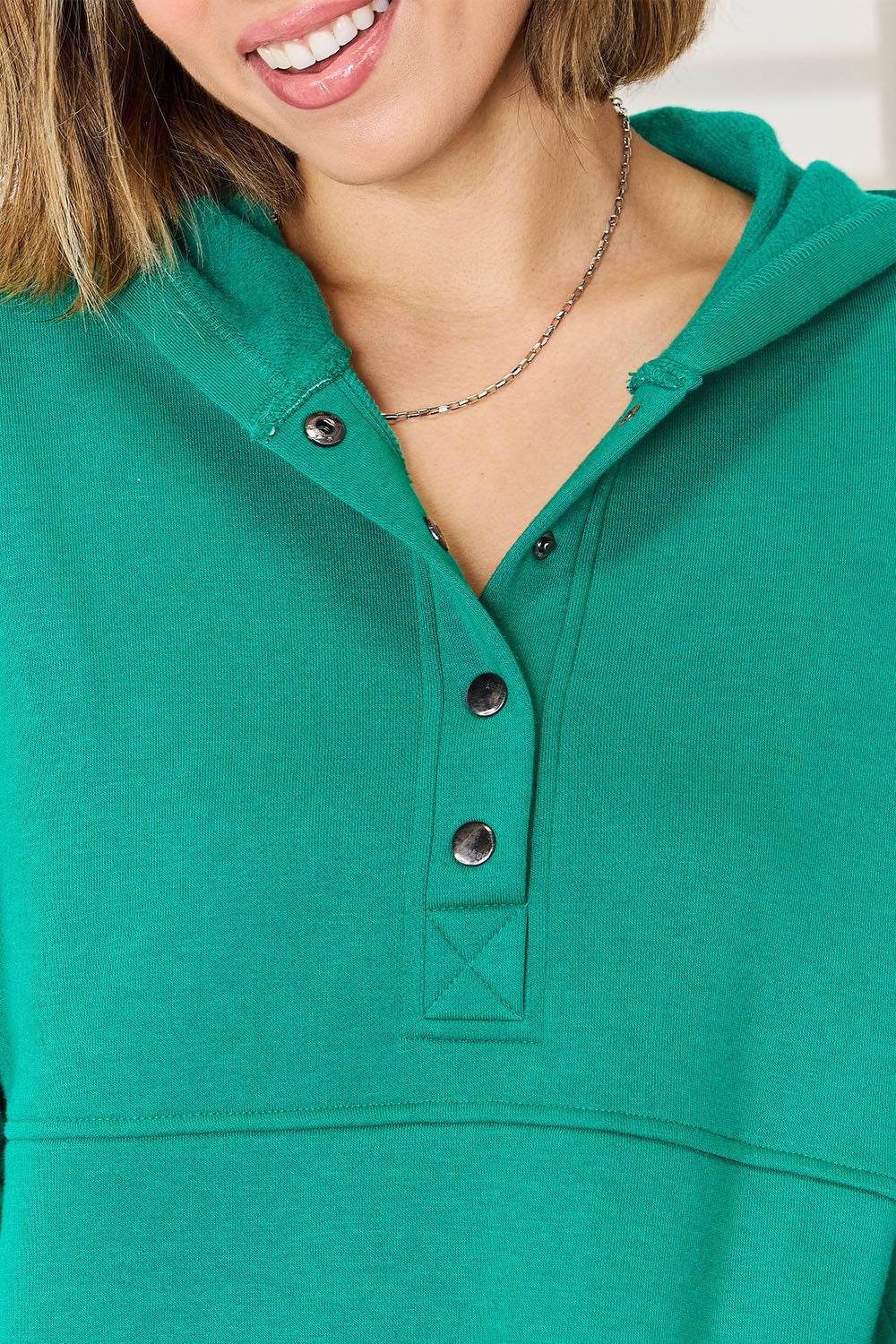 Zenana Half Snap Long Sleeve Hoodie - Delanoir