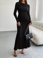 Devine Ruched Long Sleeve Maxi Dress - Delanoir