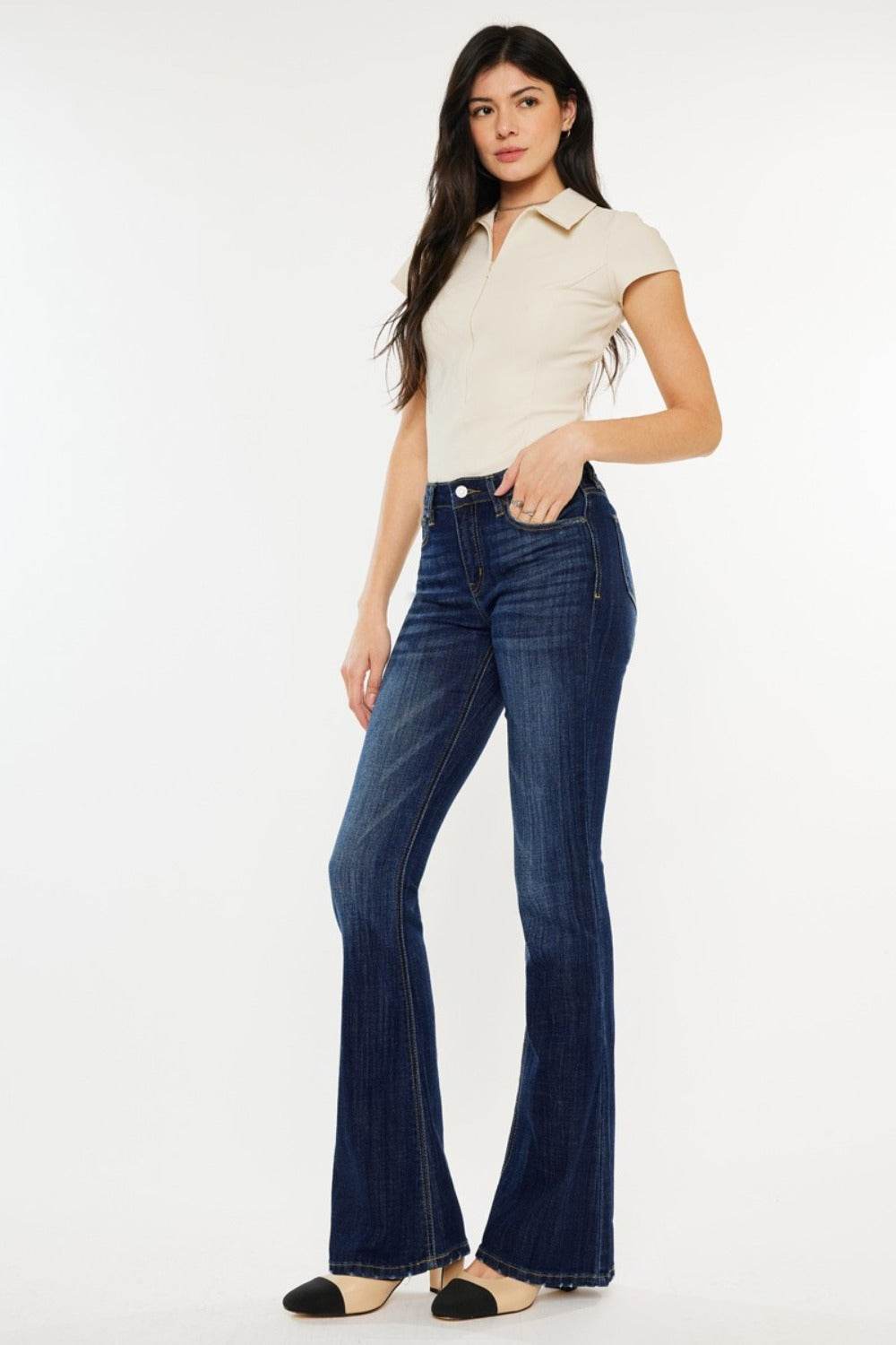 Kancan Full Size Mid Rise Slim Flare Jeans - Delanoir