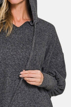 Zenana Brushed Hacci Drop Shoulder Cropped Hoodie - Delanoir
