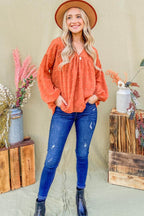 And The Why Swiss Dot V Neck Balloon Sleeve Woven Blouse - Delanoir