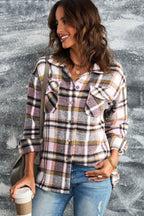 Plaid Button Front Shirt Jacket with Breast Pockets - Delanoir