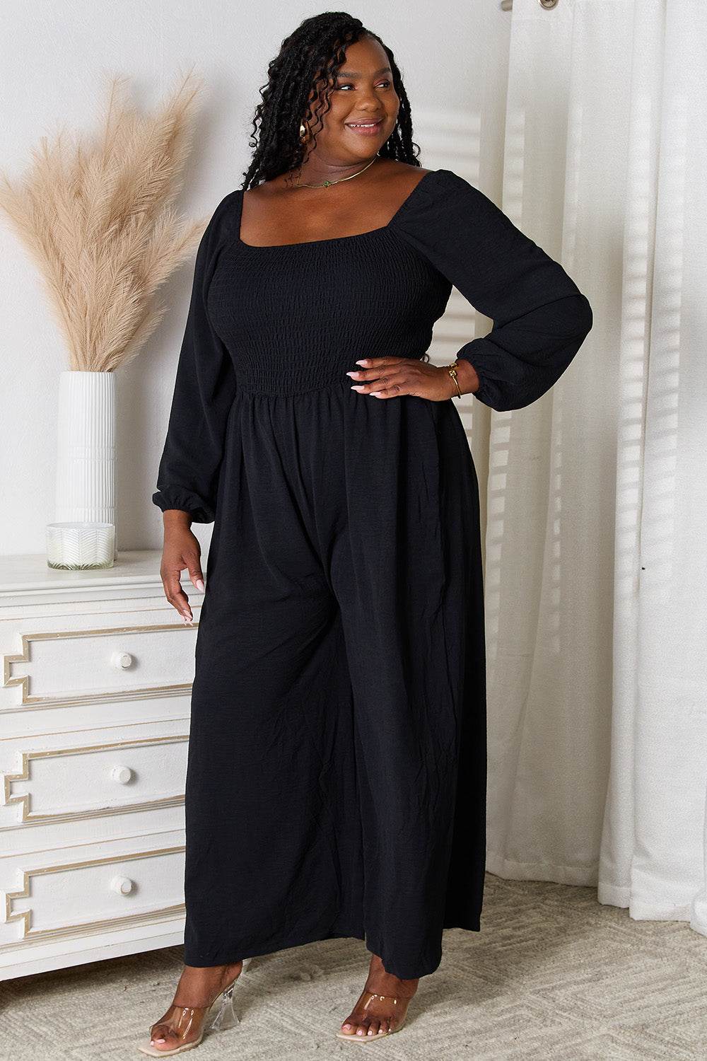Double Take Square Neck Jumpsuit with Pockets - Delanoir