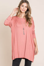 BOMBOM Round Neck Long Sleeve Oversized Top - Delanoir