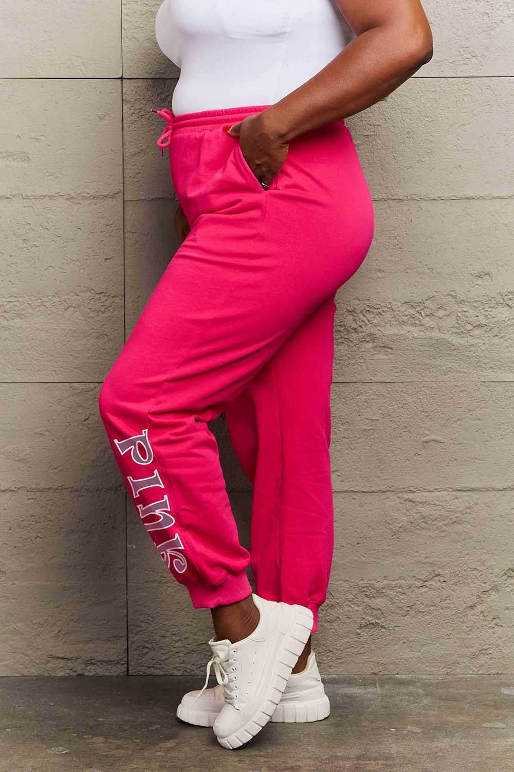 Simply Love Full Size PINK Graphic Sweatpants - Delanoir