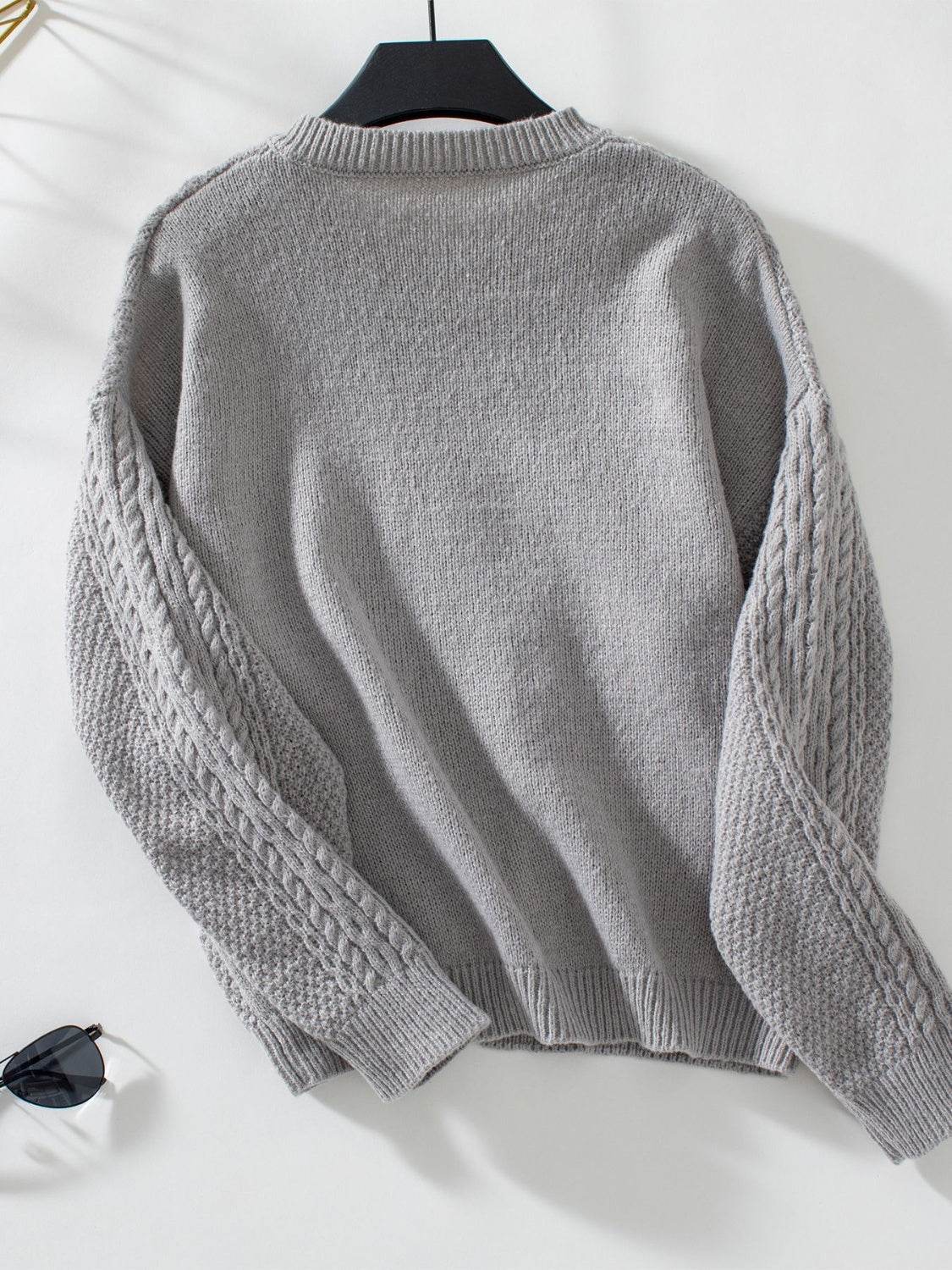 Cable-Knit Round Neck Button Up Cardigan - Delanoir