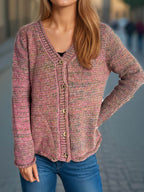 Heathered V-Neck Long Sleeve Cardigan - Delanoir