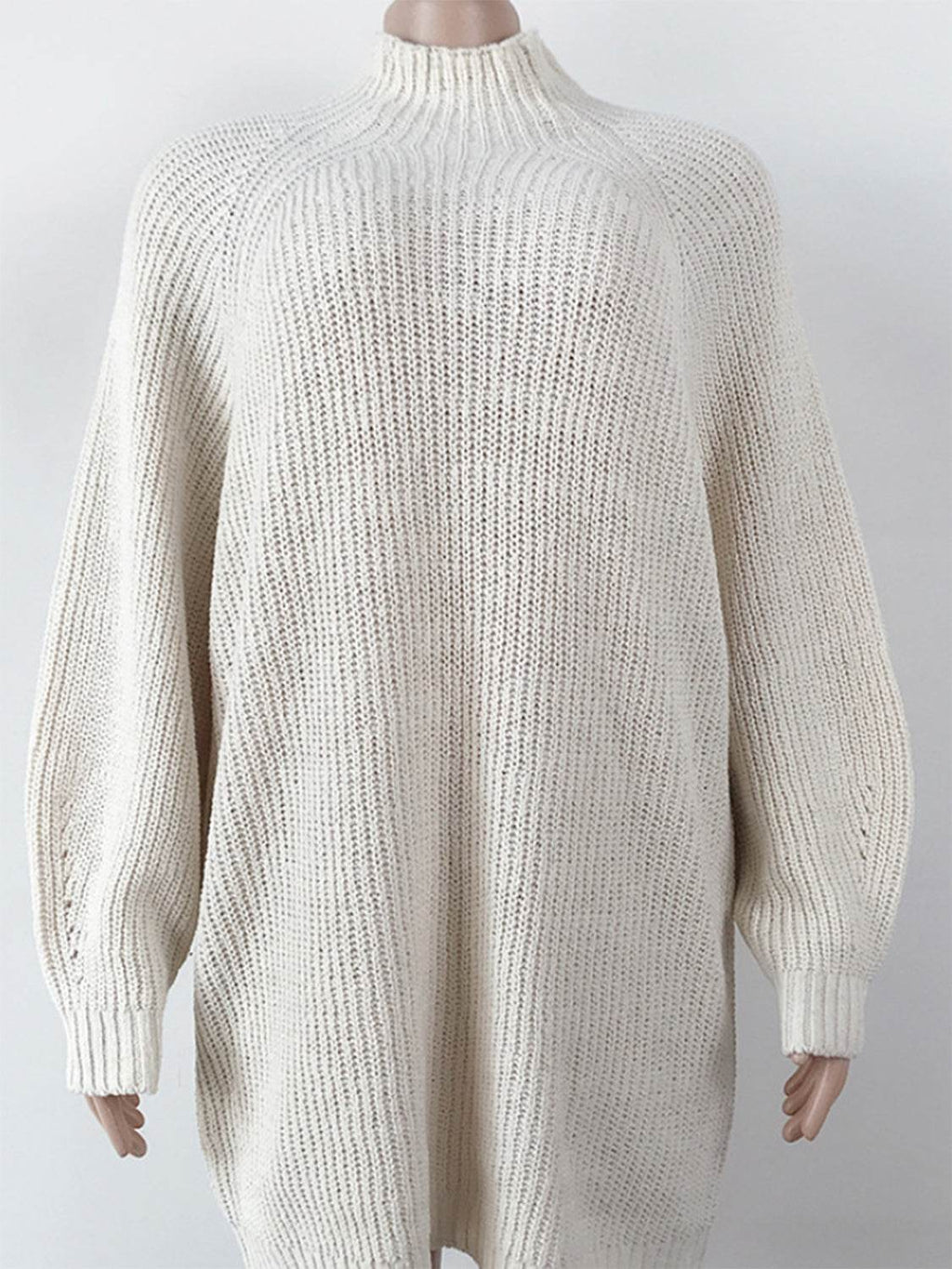 Mock Neck Dropped Shoulder Sweater Dress - Delanoir