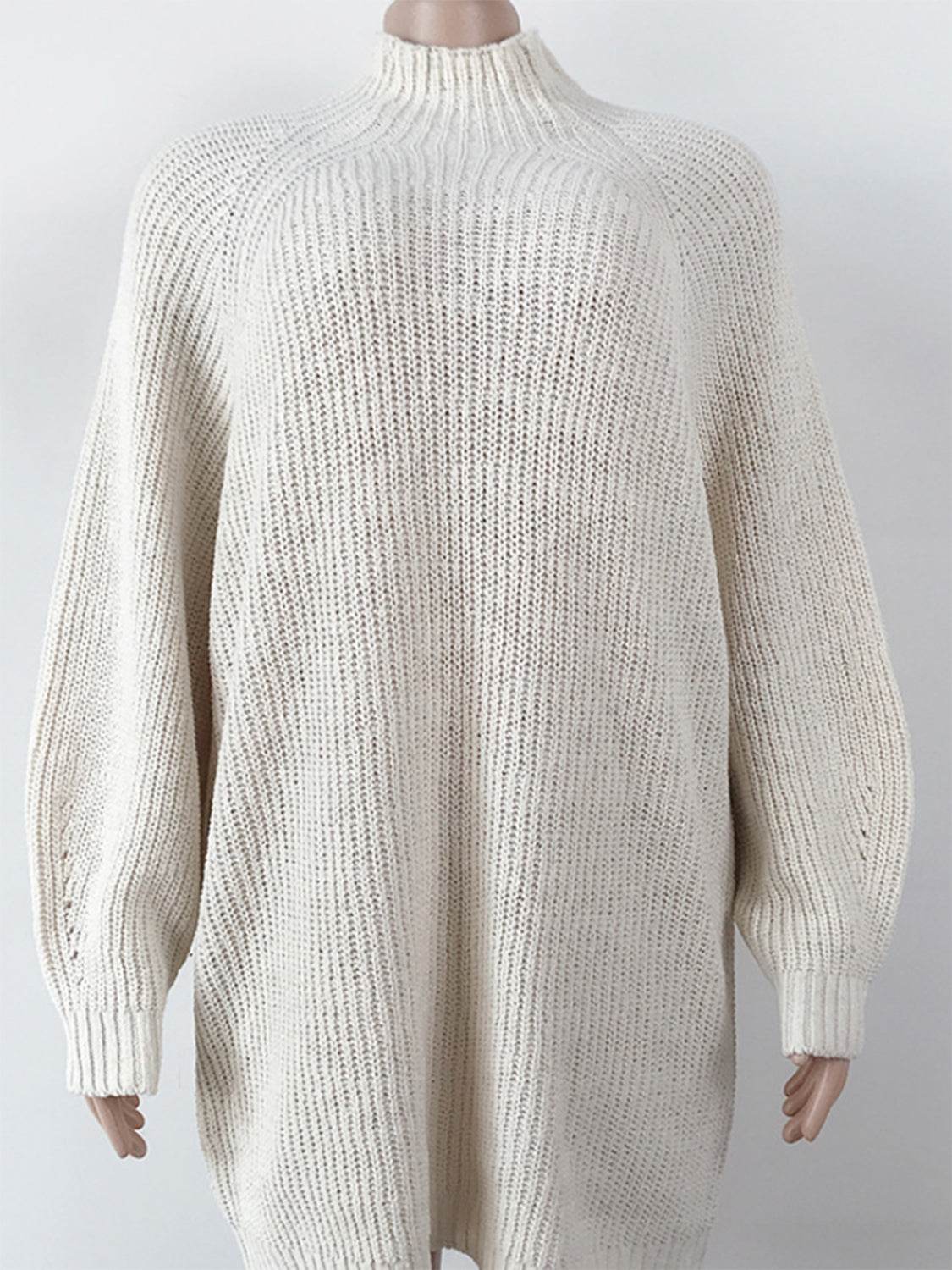 Mock Neck Dropped Shoulder Sweater Dress - Delanoir