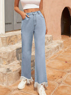 Raw Hem Bootcut Jeans with Pockets - Delanoir