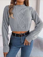 Cable-Knit Round Neck Cropped Sweater - Delanoir