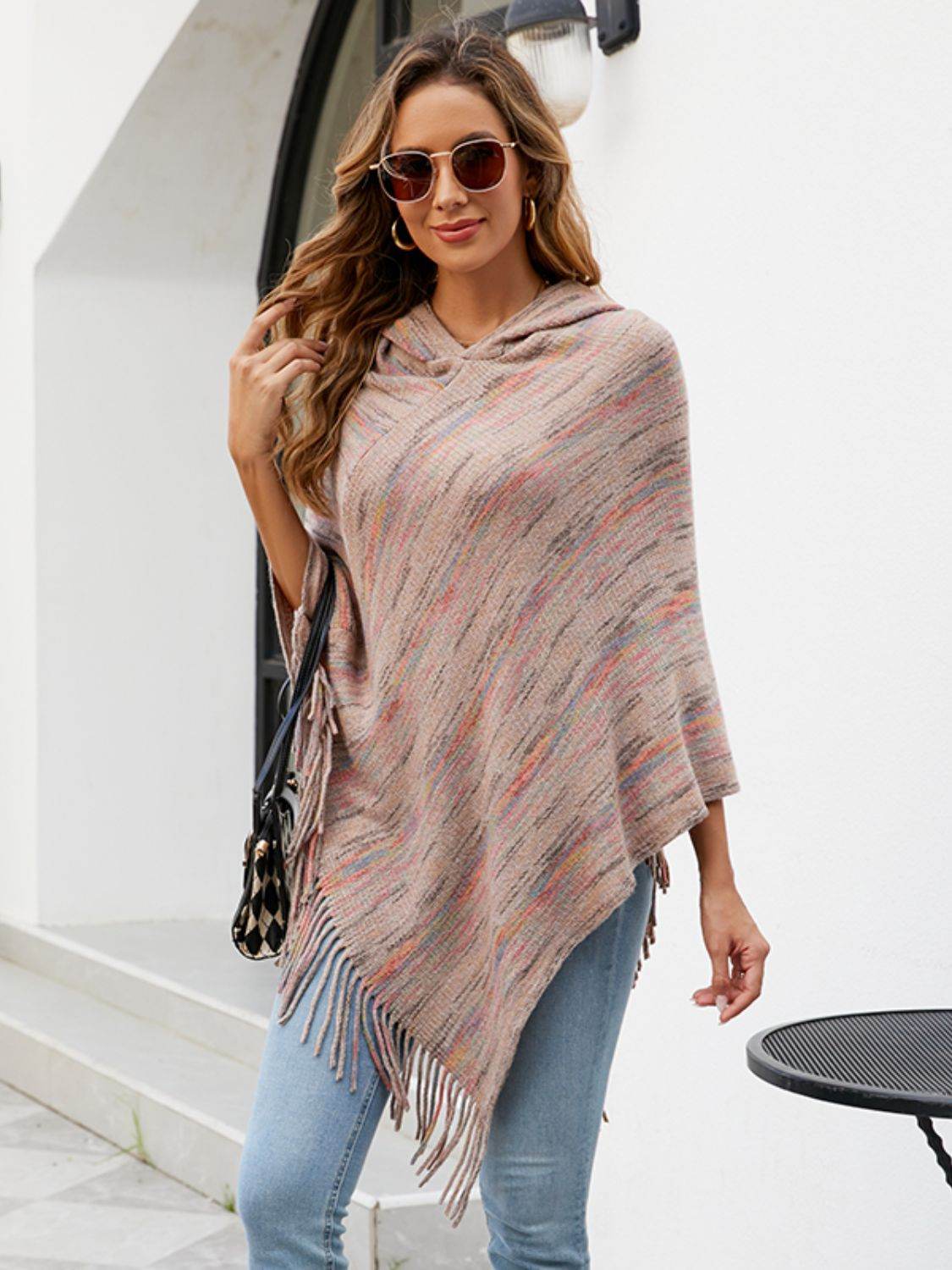 Fringe Hem Hooded Poncho - Delanoir