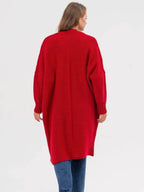 Pocketed Open Front Long Sleeve Longline Cardigan - Delanoir