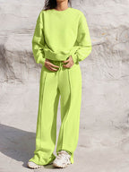 Round Neck Long Sleeve Top and Elastic Waist Pants Set - Delanoir