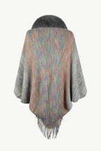 Open Front Fringe Hem Poncho - Delanoir