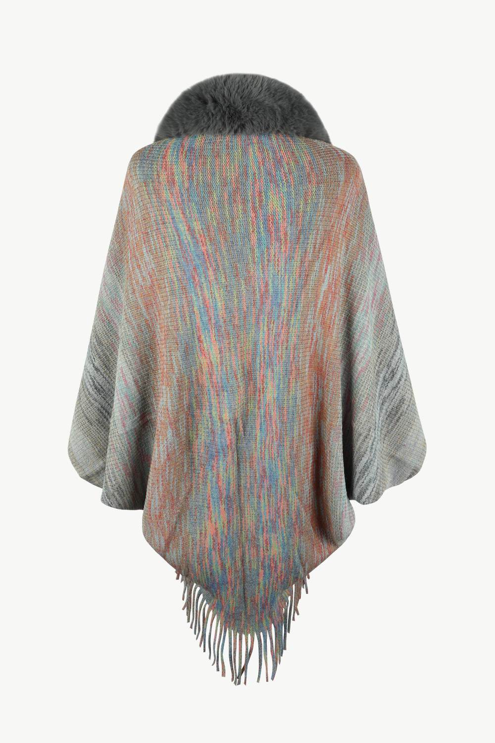 Open Front Fringe Hem Poncho - Delanoir