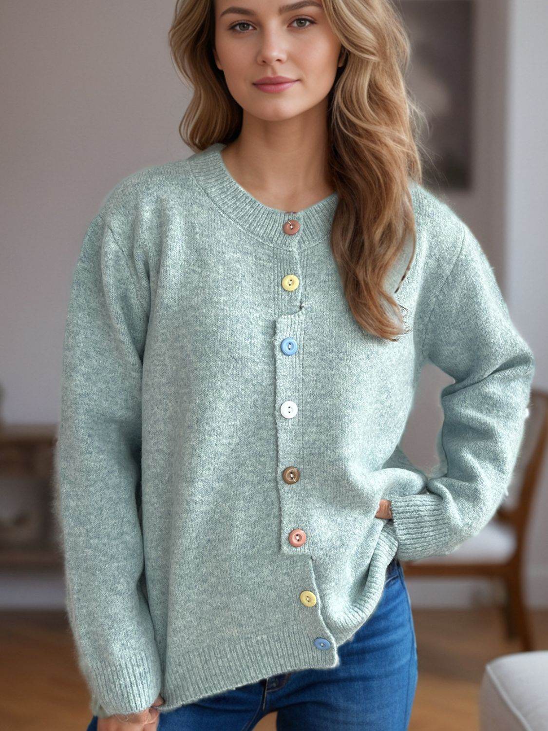 Button Down Long Sleeve Cardigan - Delanoir