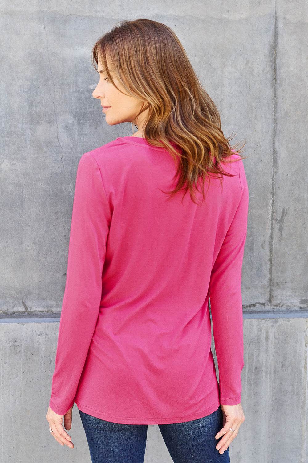 Basic Bae Full Size V-Neck Long Sleeve Top - Delanoir