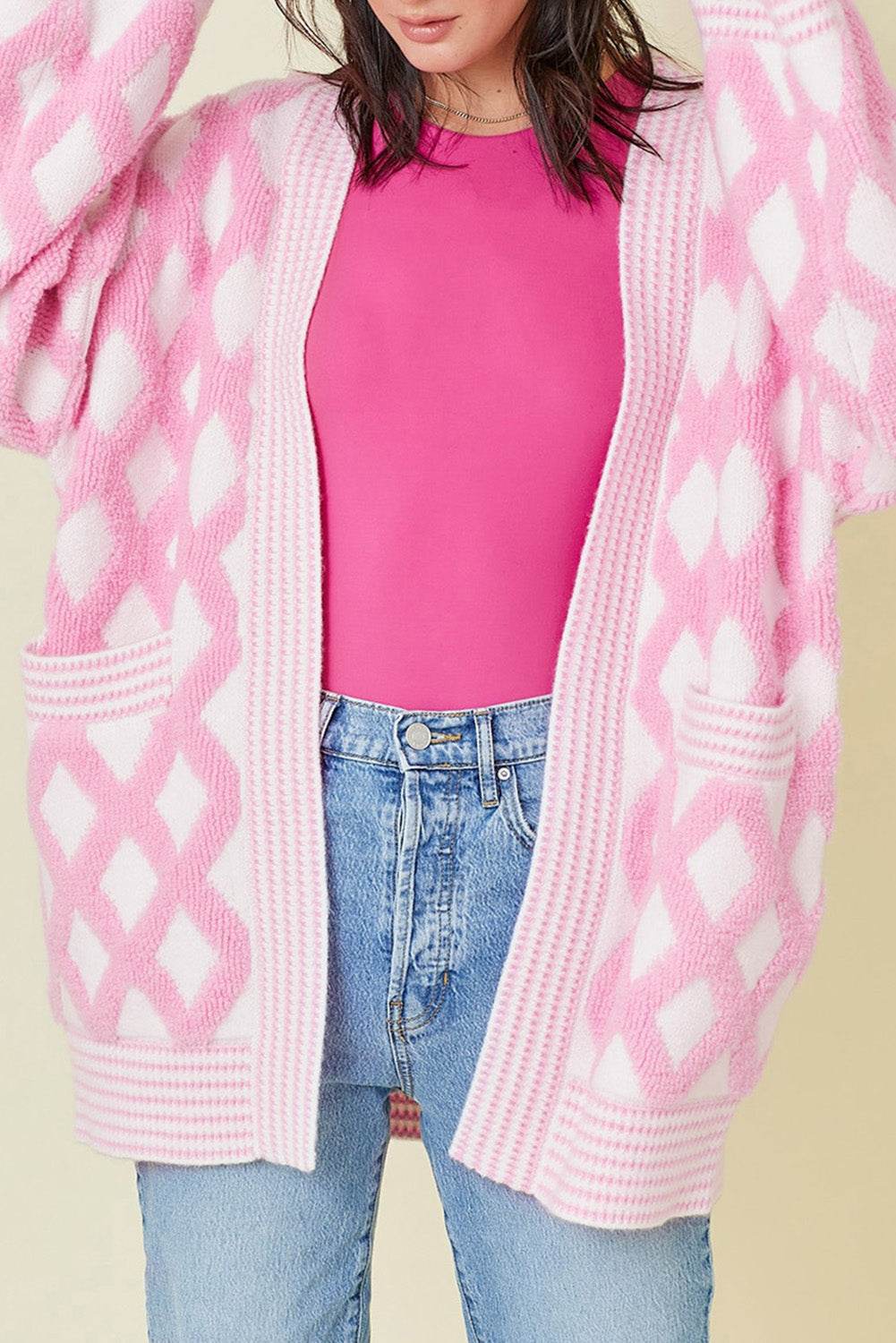 Geometric Open Front Long Sleeve Cardigan - Delanoir