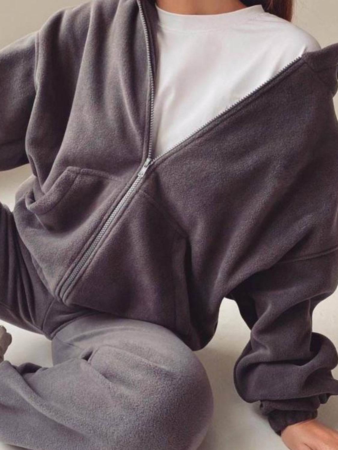 Zip Up Long Sleeve Hoodie and Joggers Set - Delanoir