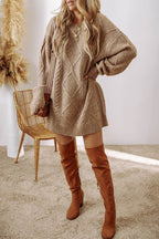 Cable-Knit Round Neck Sweater Dress - Delanoir