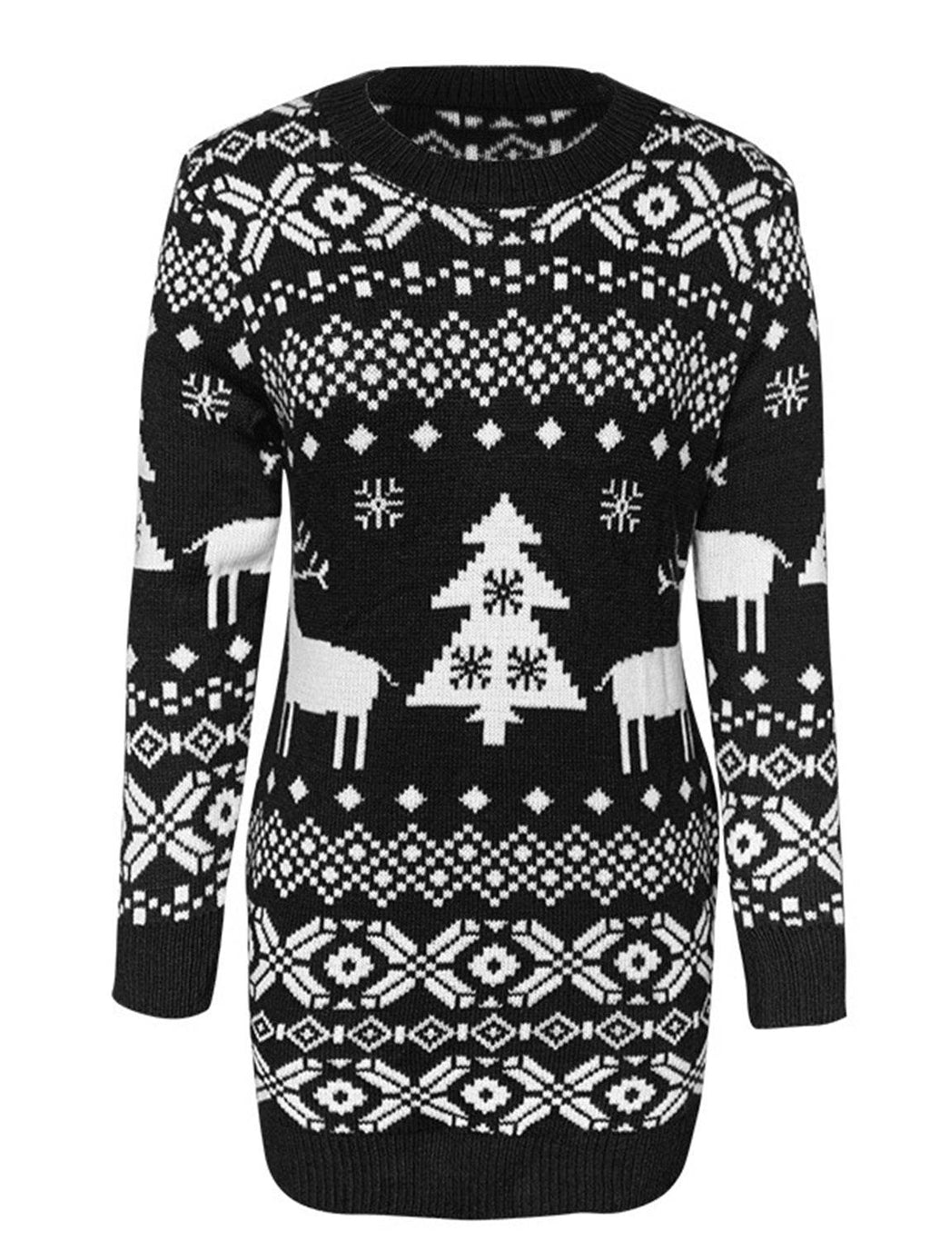 Christmas Element Round Neck Mini Sweater Dress - Delanoir