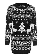 Christmas Element Round Neck Mini Sweater Dress - Delanoir