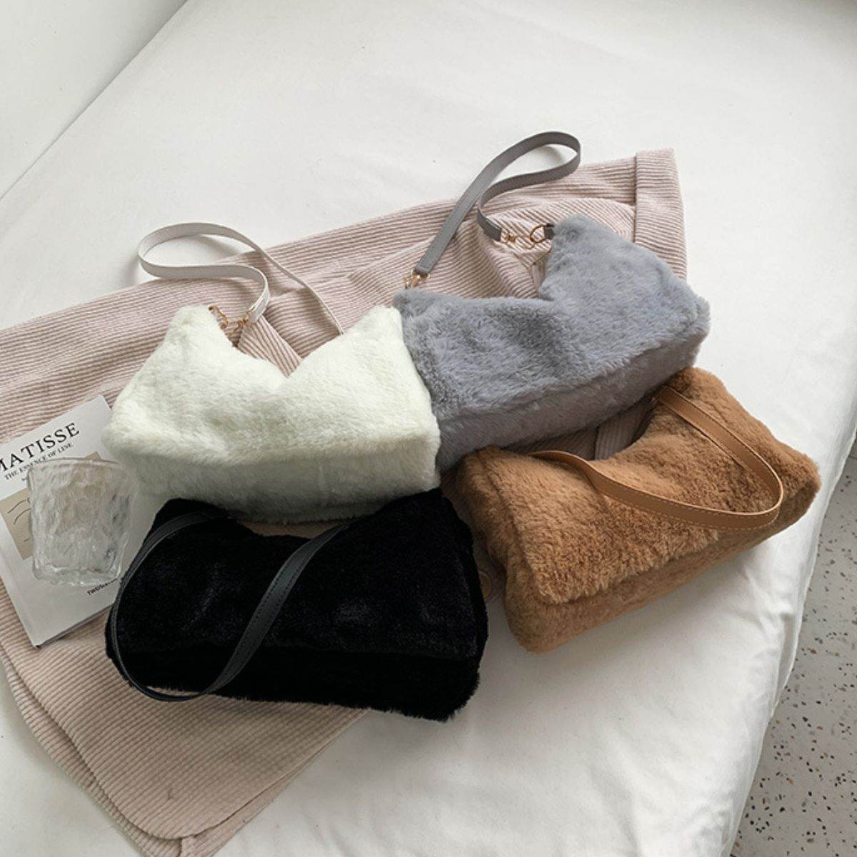Faux Fur Removable Strap Shoulder Bag - Delanoir