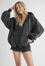 Aemi+Co Exposed Seam Zip Up Drawstring Hooded Jacket - Delanoir