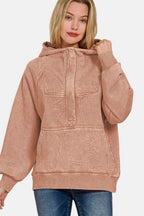 Zenana Acid Wash Fleece Kangaroo Hoodie - Delanoir