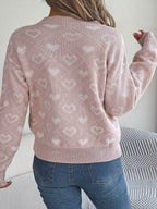 Heart Pattern V-Neck Long Sleeve Sweater - Delanoir
