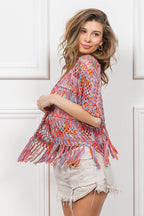 BiBi Open Front Fringed Crop Knit Cardigan - Delanoir