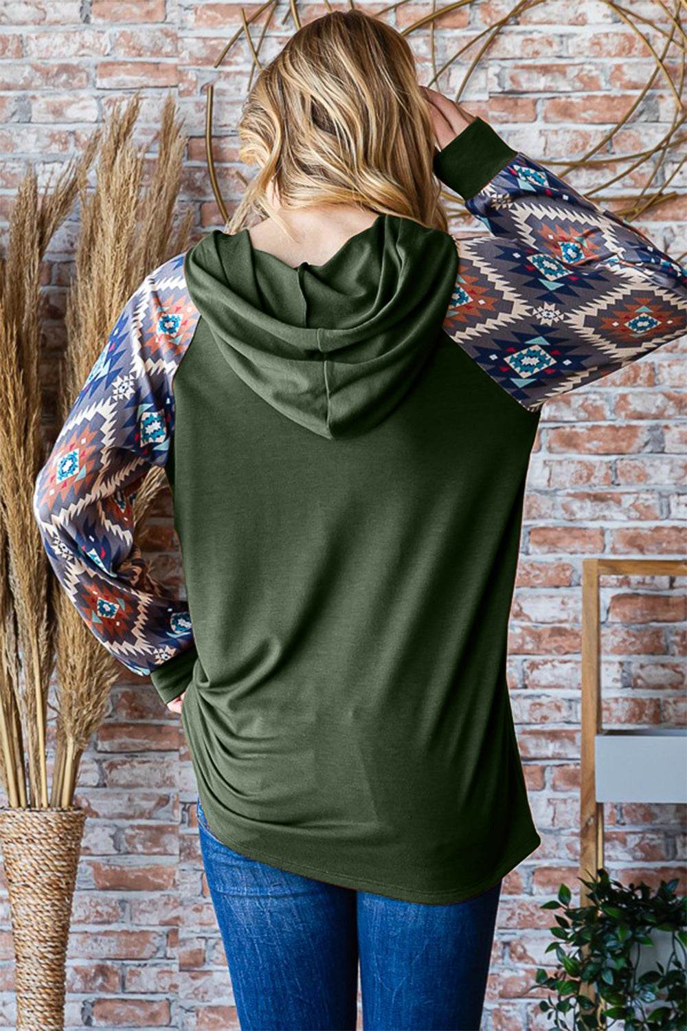 Heimish Full Size Half Button Printed Long Sleeve Hooded Top - Delanoir