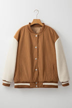 Contrast Baseball Collar Snap Down Long Sleeve Jacket - Delanoir