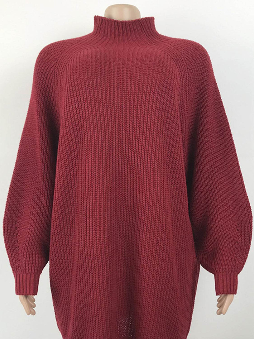 Mock Neck Dropped Shoulder Sweater Dress - Delanoir