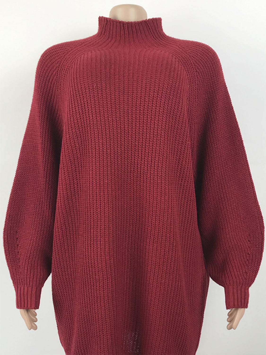 Mock Neck Dropped Shoulder Sweater Dress - Delanoir