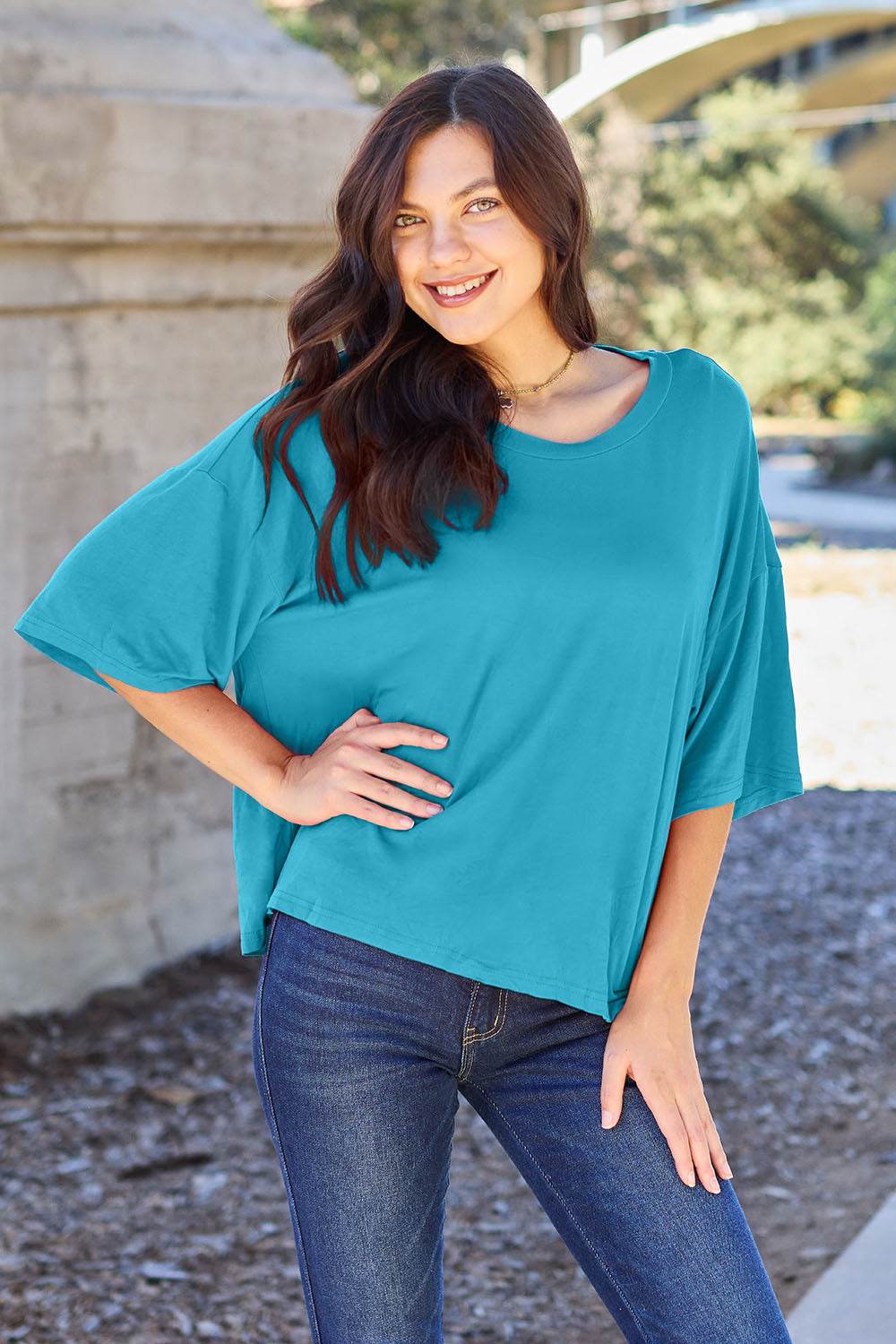 Basic Bae Full Size Round Neck Drop Shoulder T-Shirt - Delanoir