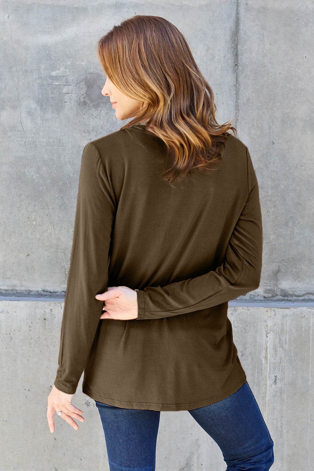 Basic Bae Full Size V-Neck Long Sleeve Top - Delanoir