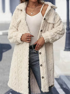 Fuzzy Button Up Long Sleeve Longline Coat - Delanoir