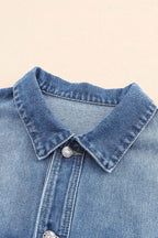 Collared Neck Button Up Denim Jacket - Delanoir