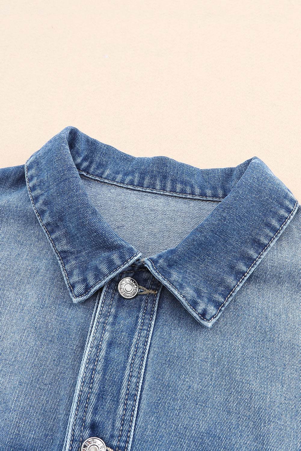 Collared Neck Button Up Denim Jacket - Delanoir