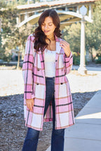 Double Take Full Size Plaid Button Up Lapel Collar Coat - Delanoir