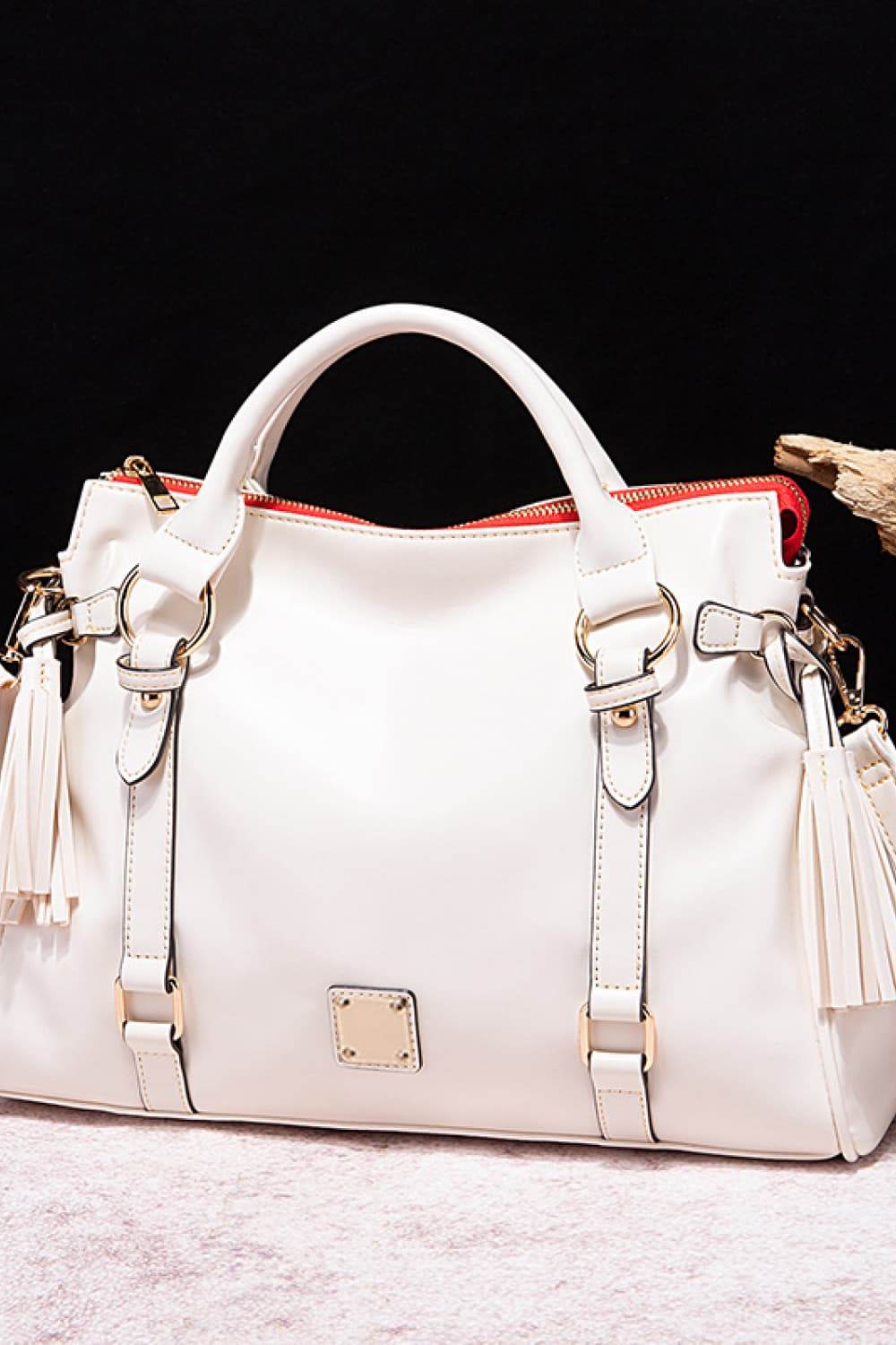 PU Leather Handbag with Tassels - Delanoir