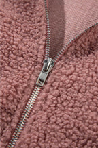 Lace Detail Zip Up Sherpa Patchwork Jacket - Delanoir